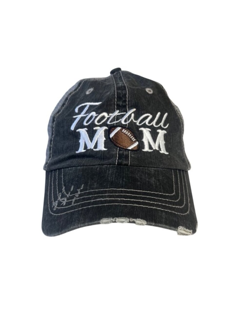 Football Mom Embroidered Distressed Hat Cap Black Mesh Back